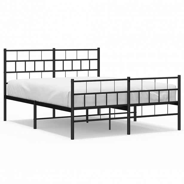 vidaXL Kovový rám postele s hlavovým a nožním čelem černý 140 x 190 cm