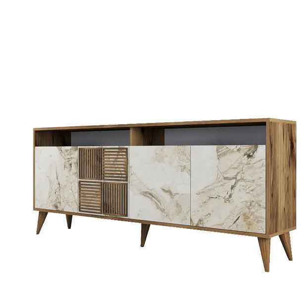 Casarredo Komoda 4-dveřová VENTRY, ořech/bílý mramor