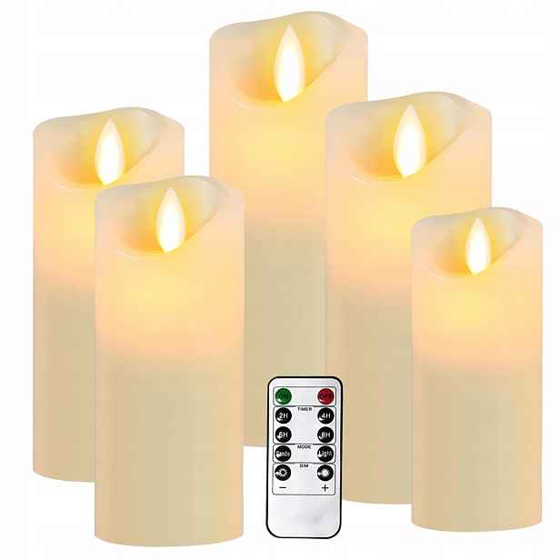 Led Venkovní Svíčka Na Baterie, Béžová, Velká, Plastová, S Časovačem