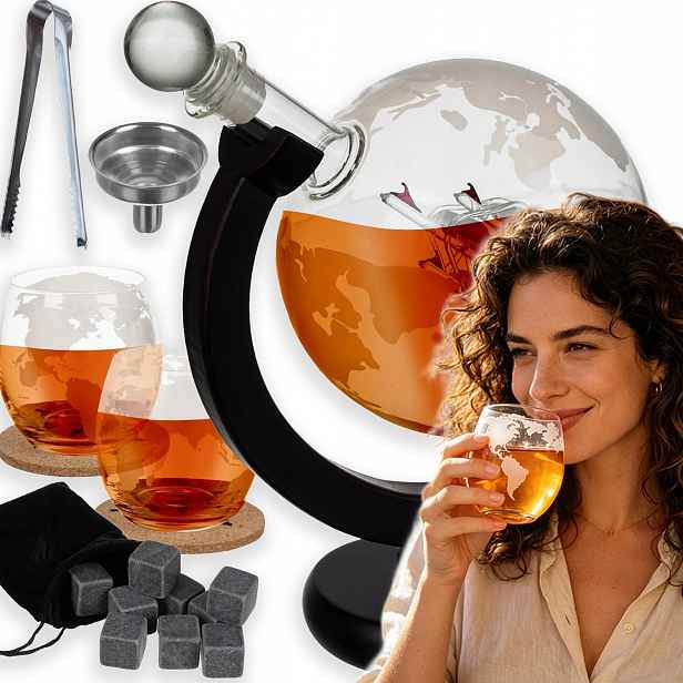 Sada Na Whisky Jako Dárek Karafa Globus 850 ML S Gravírováním 2 Sklenice