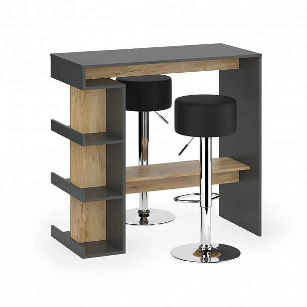Vicco STOJACÍ BAROVÝ STŮL SE ŽIDLEMI Dana Antracit/zlatý dub 108 x 50 cm se 2 barovými židlemi