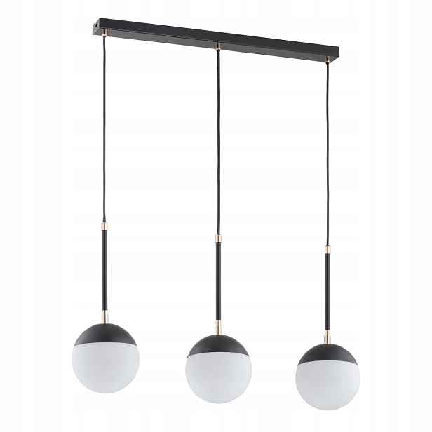Závěsná lampa moderní černá lišta 75 cm skleněné bílé koule 3 body Alfa