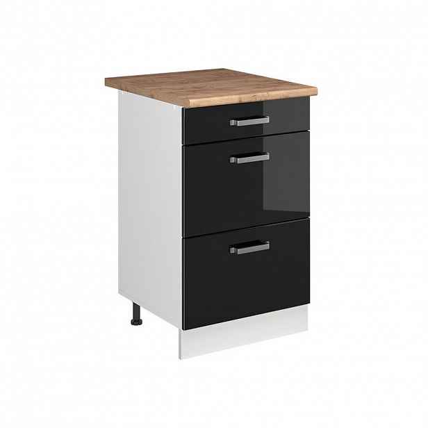 Vicco SPODNÍ SKŘÍŇKA KUCHYŇSKÉ LINKY R-Line, Černý vysoký lesk/Bílá, 50 cm pracovná doska Dub Goldkraft