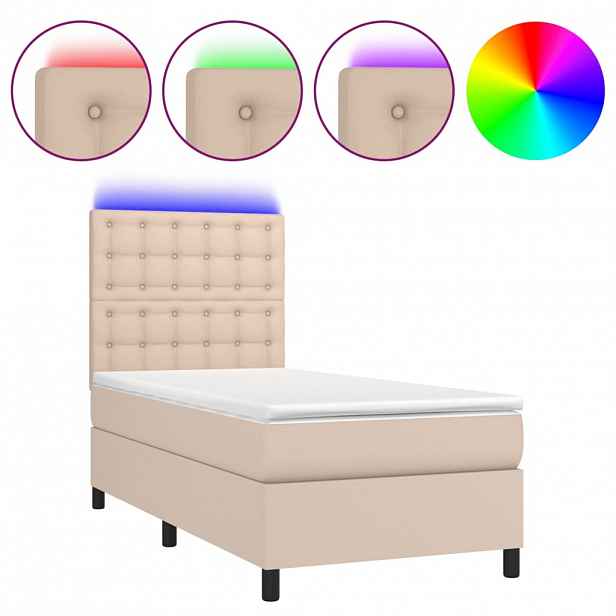 vidaXL Box spring postel matrace a LED cappuccino 90x200 cm umělá kůže