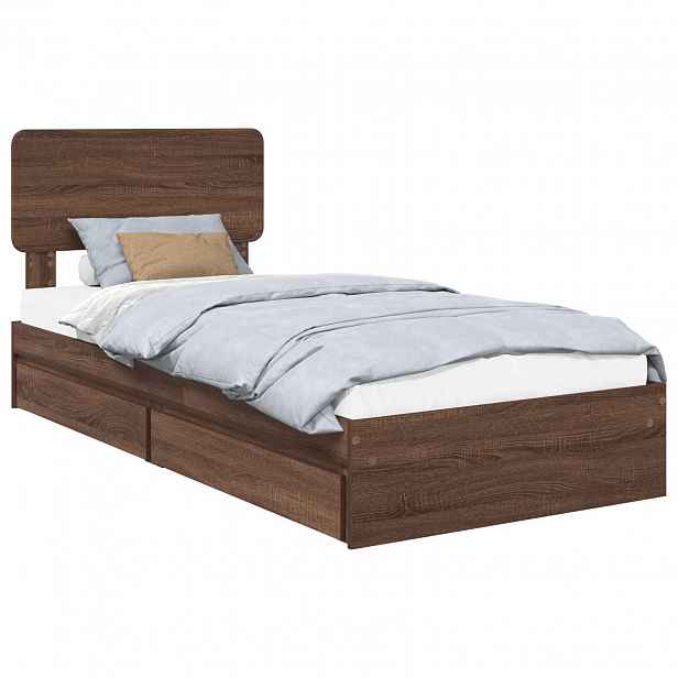 vidaXL Postel s úložným prostorem se zásuvkou Hnědý dub 75 x 190 cm