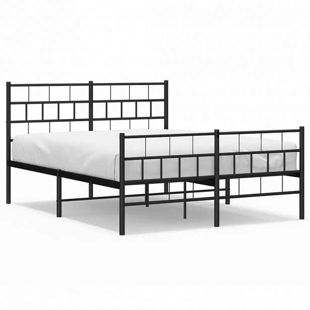 vidaXL Kovový rám postele s hlavovým a nožním čelem černý 140 x 200 cm