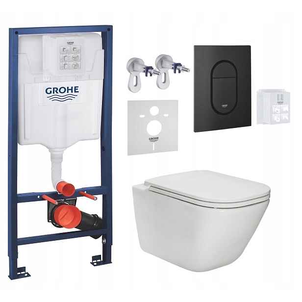 7v1 Sada Wc Stelaz Grohe, Wc mísa Rim Roca Gap, Tlačítko černá matná
