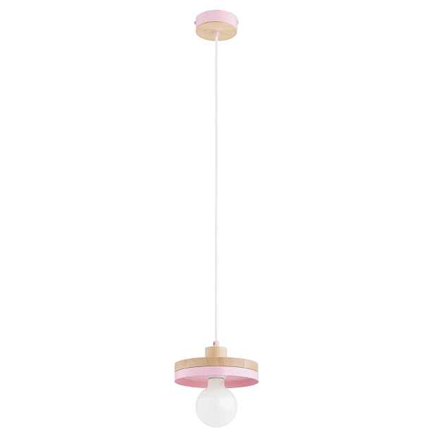 Alfa Larso závěsná lampa růžová s dřevem 1xE27 IP20 90 cm
