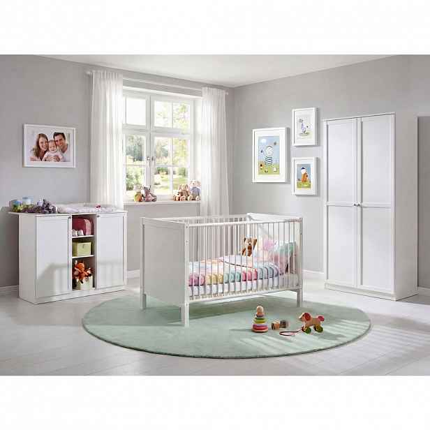 luma-home 3DÍLNÁ SADA do dětského pokoje: dětská postýlka, přebalovací komoda a dvoudveřová skříň, Š90/V197/H58 cm, systém Soft-Close, bílá / 22801