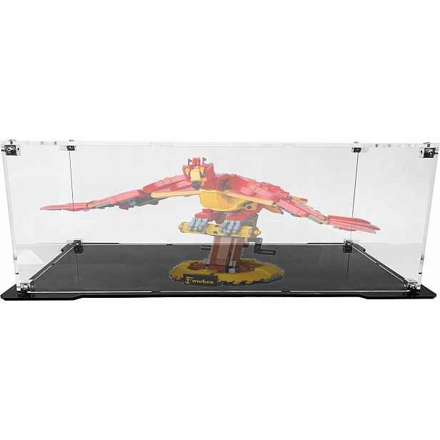 Vitrína s černou základnou pro stavebnici Lego 76394 Fawkes, Brumbálův fénix