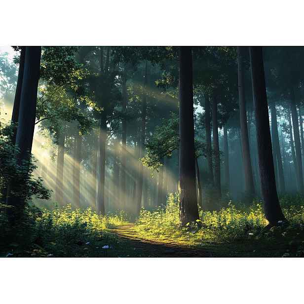 Fototapeta Paprsky v lese mlhy a tajemství lesního ticha 150x105 lepidlo