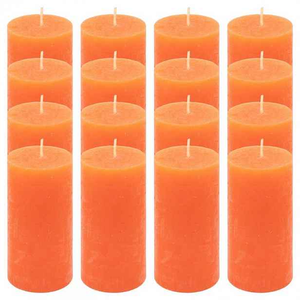 Sada rustikálních svíček, 10 cm, Ø 5 cm, oranžová, 16 ks