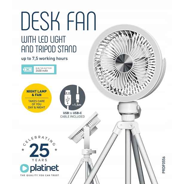 Stolní ventilátor Platinet s Led lampičkou a stojánkem