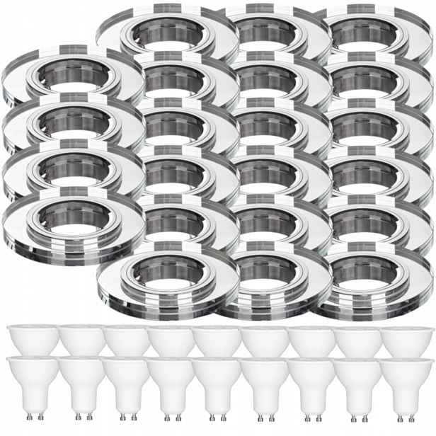 22x Pevná Stropní Lampa Halogenová Objímka Sklo 3W Led Žárovky