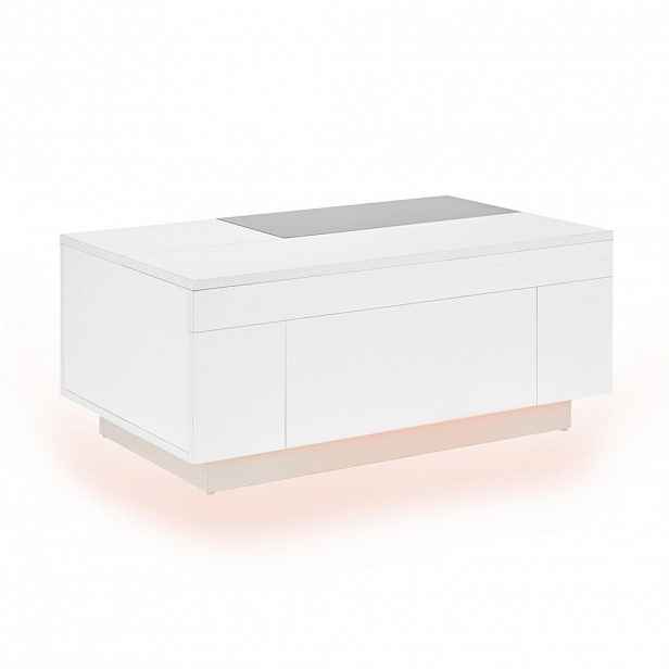 Modfu KONFERENČNÍ stolek z MDF 80x50x35,5 cm černo-bílý s LED osvětlením, výsuvnou deskou a skrytou zásuvkou