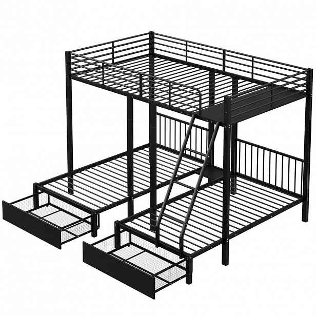 OKWISH PATROVÁ postel 140/200 cm černá kovová se 2 zásuvkami, dělitelná