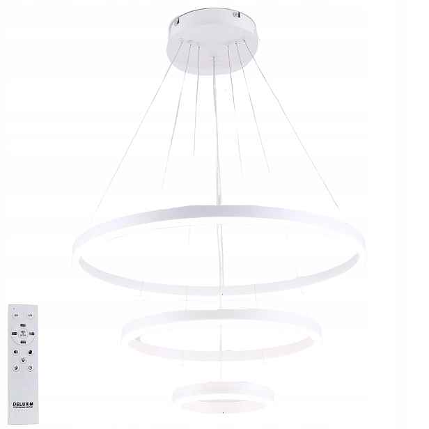 Stropní Svítidlo 3 Kroužky bílá závěsná Led Lustr Dálkový Ovladač 85W 20/40/60 cm