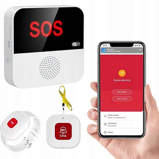 Alarmový systém Sos Id Wifi Tlačítka Pásek App 80 m Bez předplatného Sada