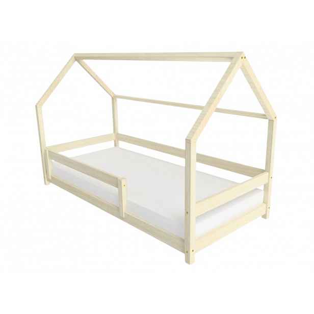 Benlemi Dětská postel domeček LUCKY s bočním štítem Zvolte barvu: Nelakovaná, Zvolte rozměr: 120x200 cm, Zvolte zábranu: S přední zábranou