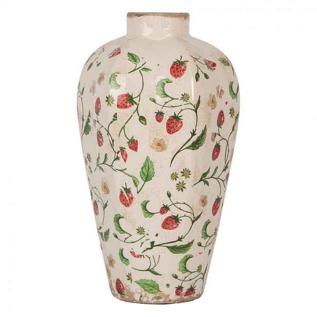 Béžová keramická váza s jahůdkami Wild Strawberries S - Ø 17*29 cm Clayre & Eef