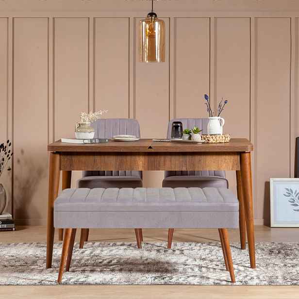 Jídelní set s rozkládacím stolem a židlemi (4 kusy) Vina 0701 - 3 - Walnut, Grey