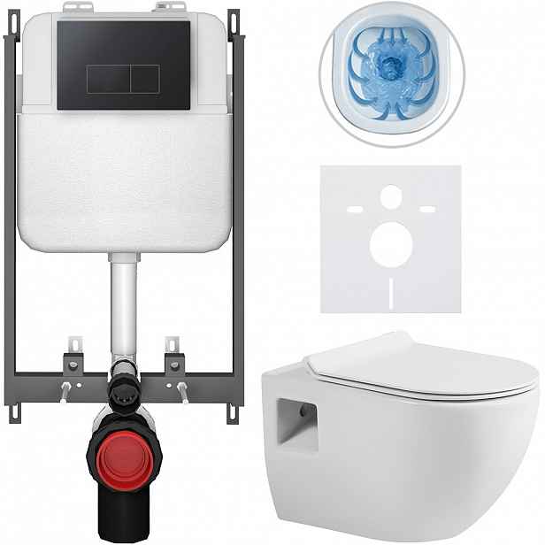Kompletní WC set Basic/Dure - bílá lesklá - WC tlačítko Modulo/Černá - pro zazdění - 51x35 cm