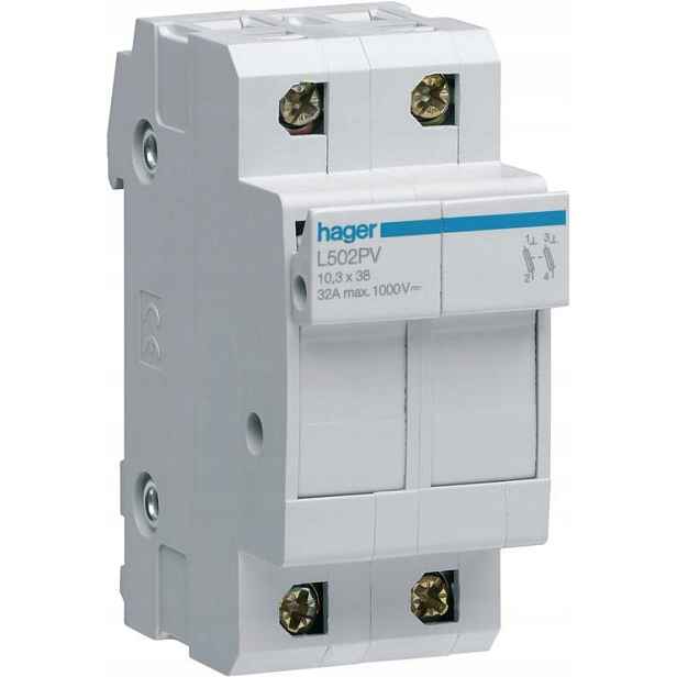 Modulární pojistková základna Pv Hager L502PV 2P 10x38mm 32A 1000VDC