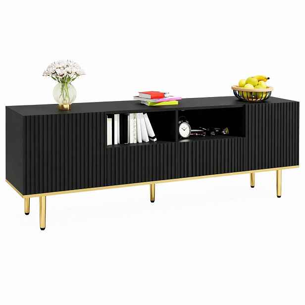 STILVORA TV STOLEK černý se zásuvkami a zlatými nohami, do obývacího pokoje, 165×36×55 cm