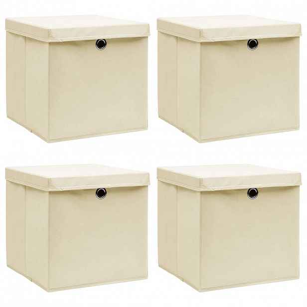 vidaXL Úložné boxy s víky 4 ks krémové 32 x 32 x 32 cm textil