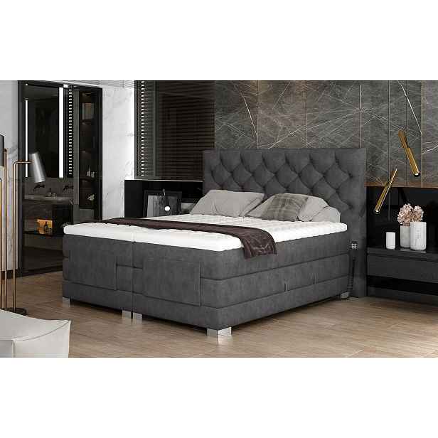 Luxusní polohovací postel 140x200 LIVANO - tmavě šedá