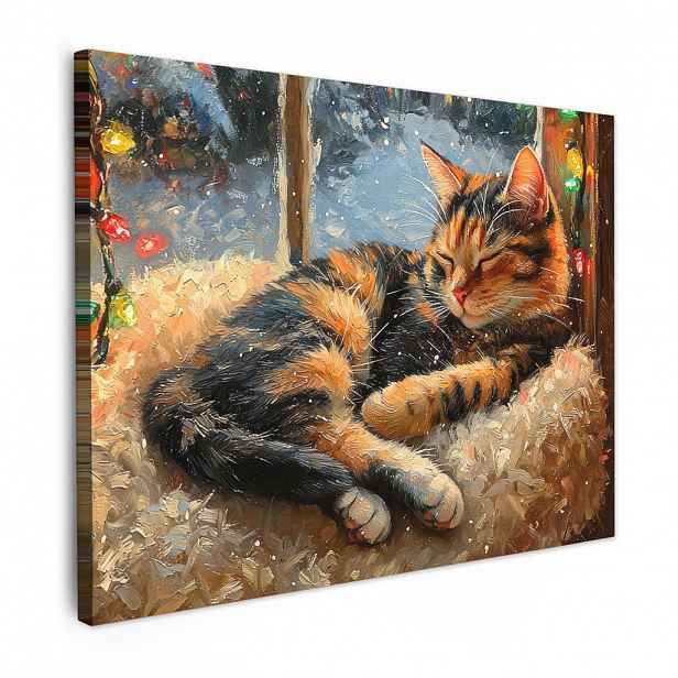 MuchoWow OBRAZ NA PLÁTNĚ Kočka - Vánoce - Zima - Zvíře 80x60 cm