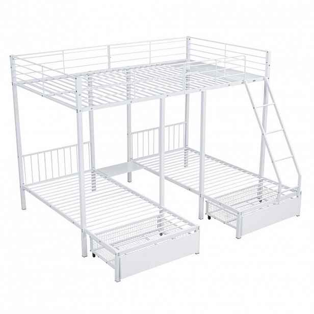 OKWISH PATROVÁ postel 140/200 cm bílá kovová se 2 zásuvkami, dělitelná