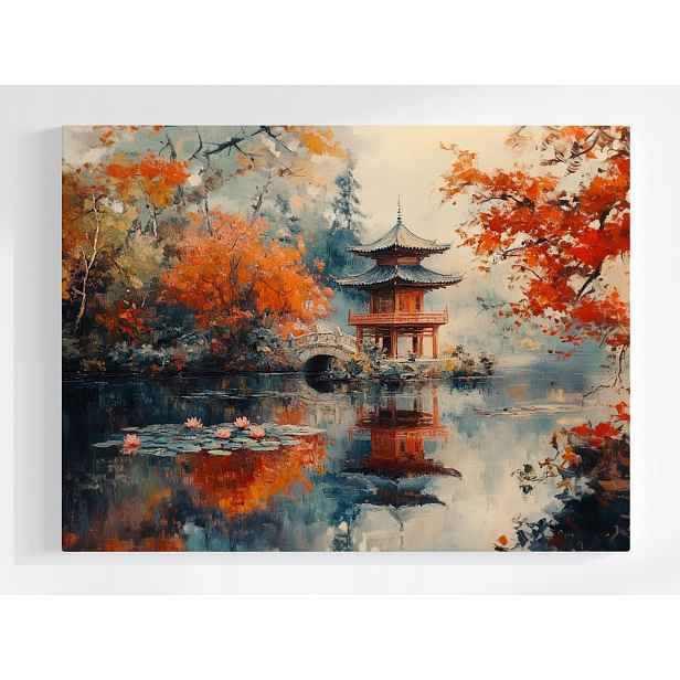 Plakát Krajina Japonsko Park Zahrada Podzim Pagoda Most 100x75