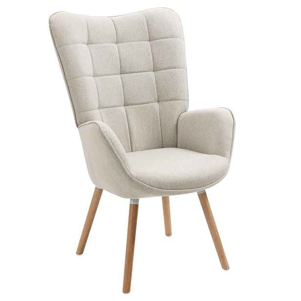 Skandinávské křeslo Funkel Fabric Beige s prošívanými područkami, tkanina