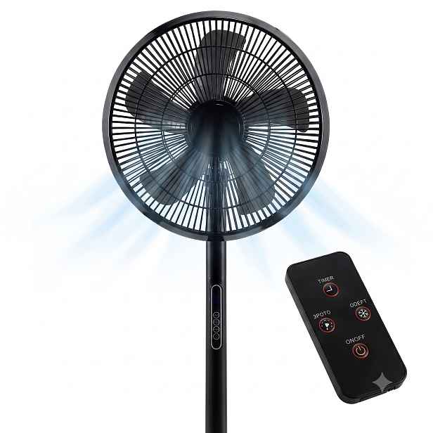 Stojanový Podlahový Ventilátor Tichý Silný Větrák Dálkový Ovladač Regulace Velký Černý