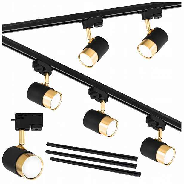 Osvětlení kolejnicová lišta 3 m 5 x lampa GU10 Černá zlatá Led kolejnice