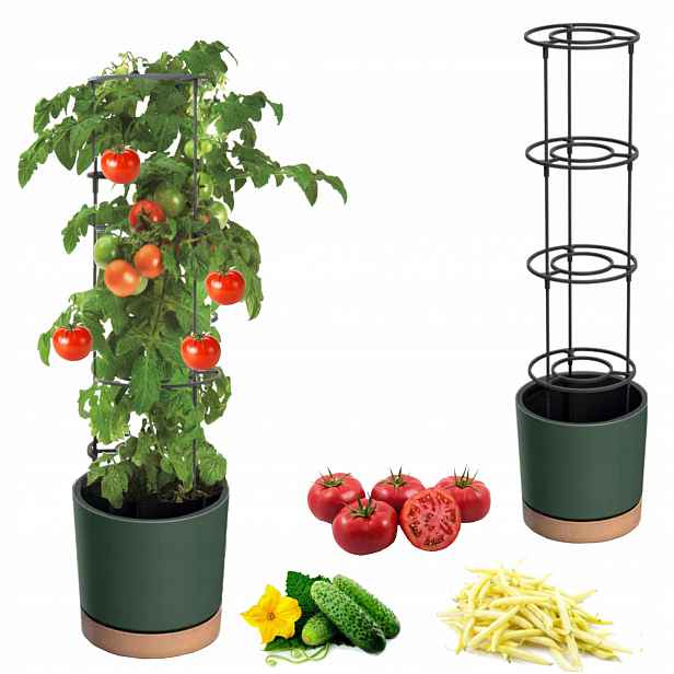 Květináč na rajčata okurky fazole popínavé květy pěstování Ø40cm zelená náplň