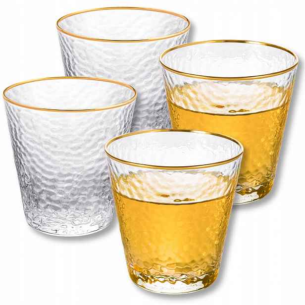Sklenice Wilmax z foukaného skla 300 ml na nápoje, vodu, džus, zlatý forma