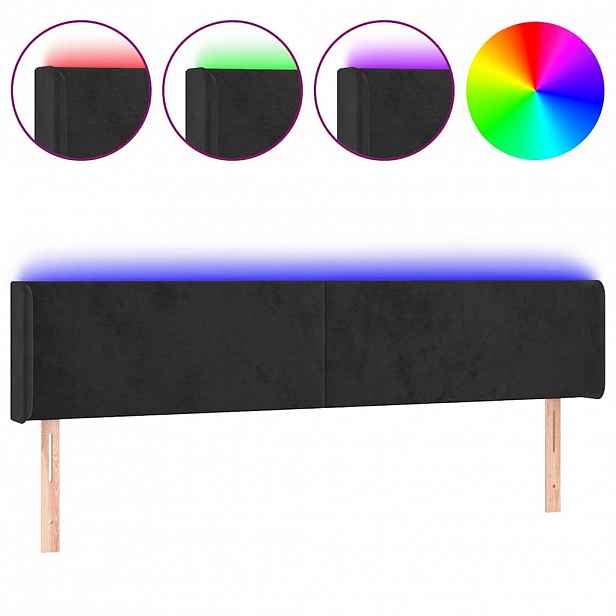vidaXL Čelo postele s LED černé 203 x 16 x 78/88 cm samet