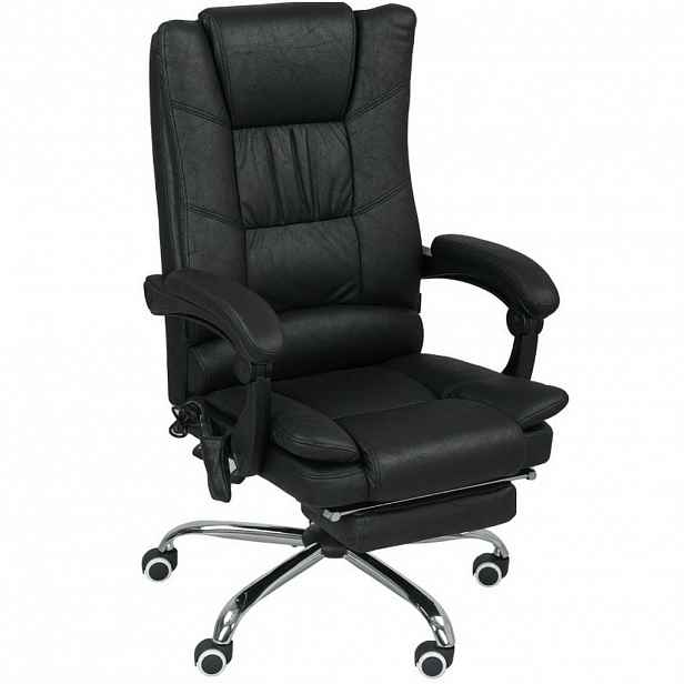 Redom MASÁŽNÍ kancelářská židle 64/70/110-118 cm s vyhříváním, vibracemi a podnožkou, polyester, Černá