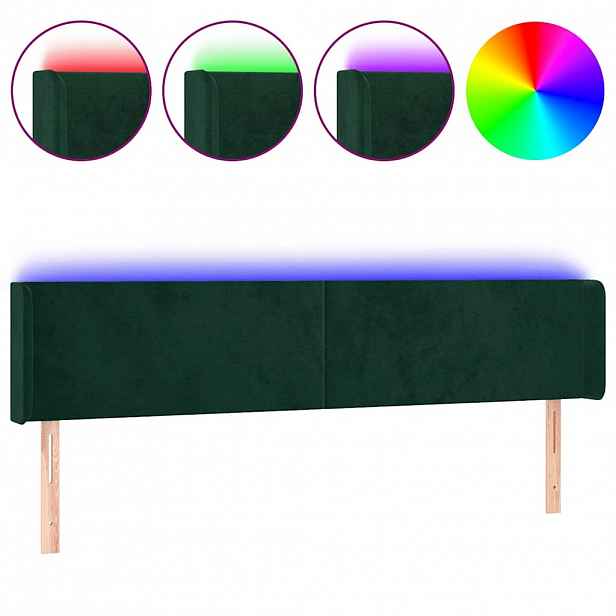 vidaXL Čelo postele s LED tmavě zelené 203 x 16 x 78/88 cm samet