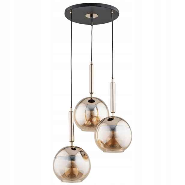 Závěsná lampa trojitá, černá, zlatá, skleněná, kulatá, stínidla do obývacího pokoje Alfa