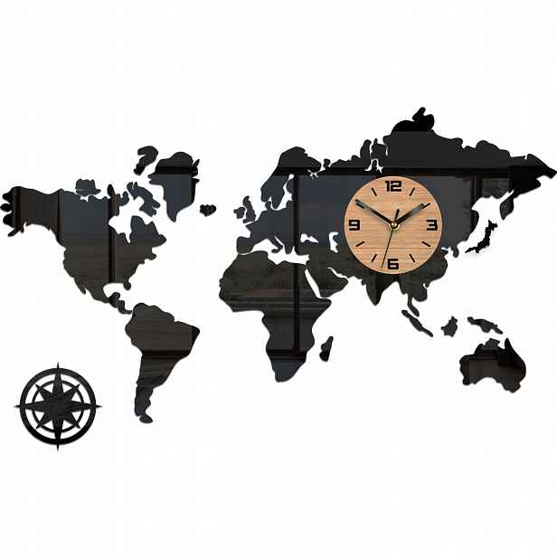 Nástěnné hodiny Mapa světa 85 cm – moderní – tiché