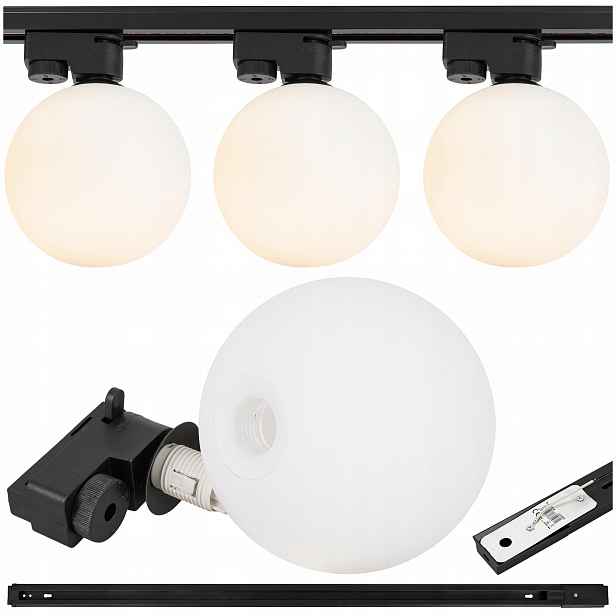 Osvětlení kolejnicové kolejnice 1 m Led svítidlo G9 bílá skleněná koule x3 12 cm