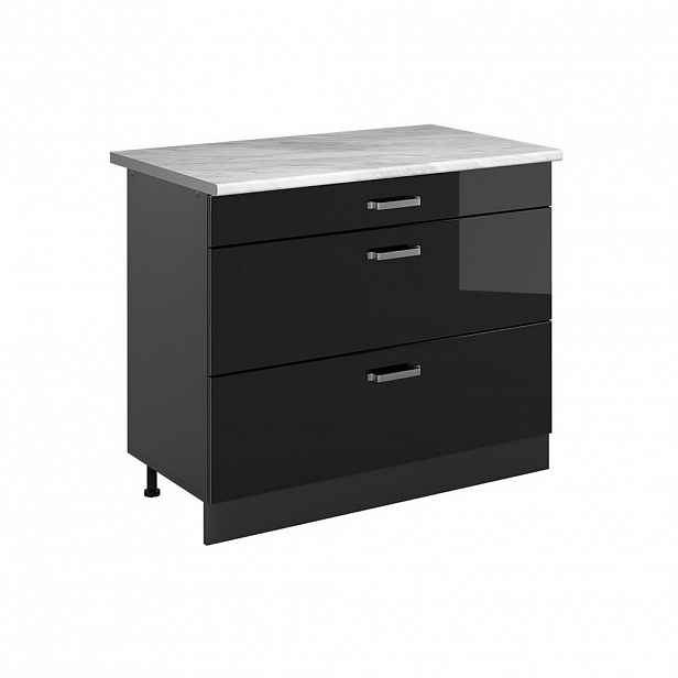 Vicco SPODNÍ SKŘÍŇKA KUCHYŇSKÉ LINKY R-Line, Černý vysoký lesk/Antracit, 100 cm pracovná doska Mramor