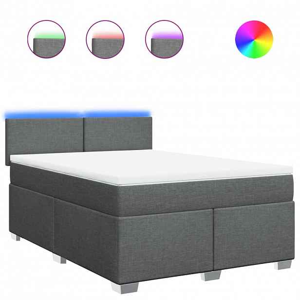 vidaXL Box spring postel s matrací tmavě šedý 140 x 190 cm textil