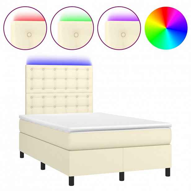 vidaXL Box spring postel s matrací a LED krémová 120x200 cm umělá kůže