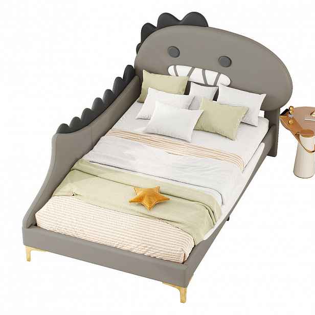 FLIEKS DĚTSKÁ POSTEL 90x200 Šedá Dinosaurus PU