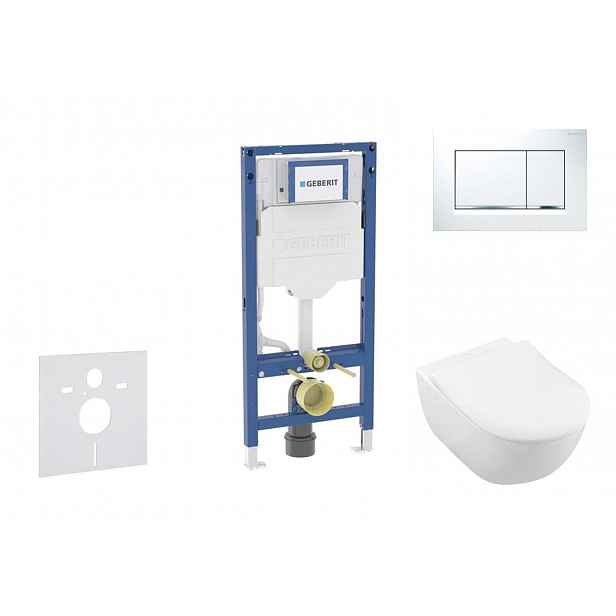 Geberit Duofix - Set předstěnové instalace, klozetu Subway 2.0 a sedátka softclose, tlačítko Sigma20, bílá/lesklý chrom SANI11CK3112