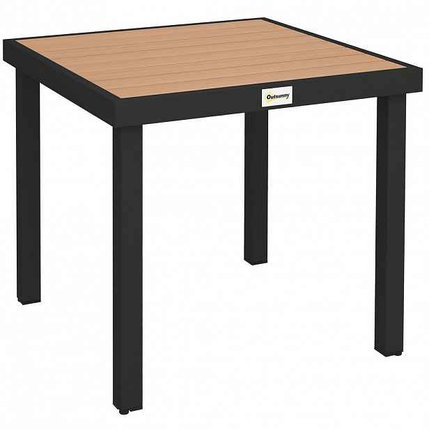 Redom ZAHRADNÍ stůl 78/78/74 cm pro 4 osoby s deskou v dekoru dřeva a hliníkovým rámem, Přírodní dřevo